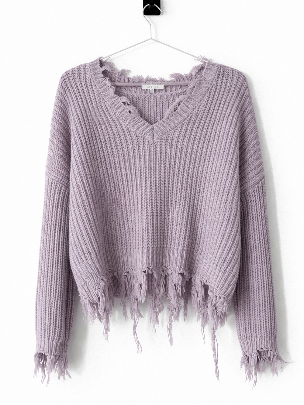 Love Tree Lavender Distressed V-Neck Sweater